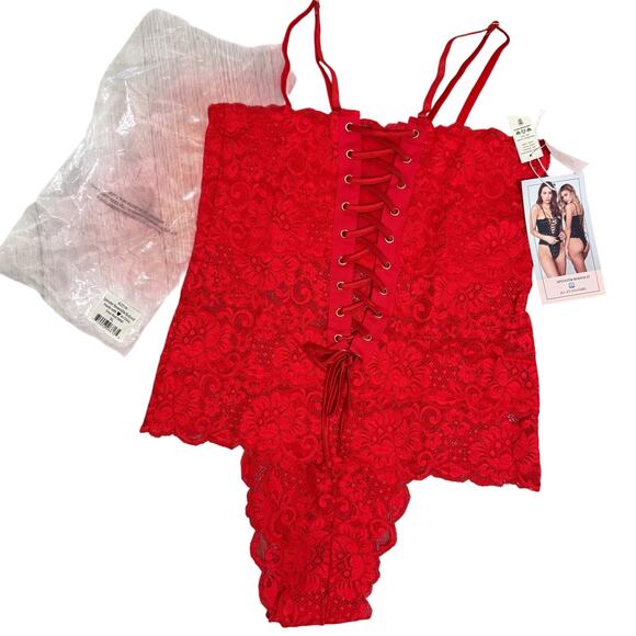 We Are HAH Spinster Thong Lace Bodysuit - Siren Red - Reversible - Size XL - $98 - Picture 2 of 8